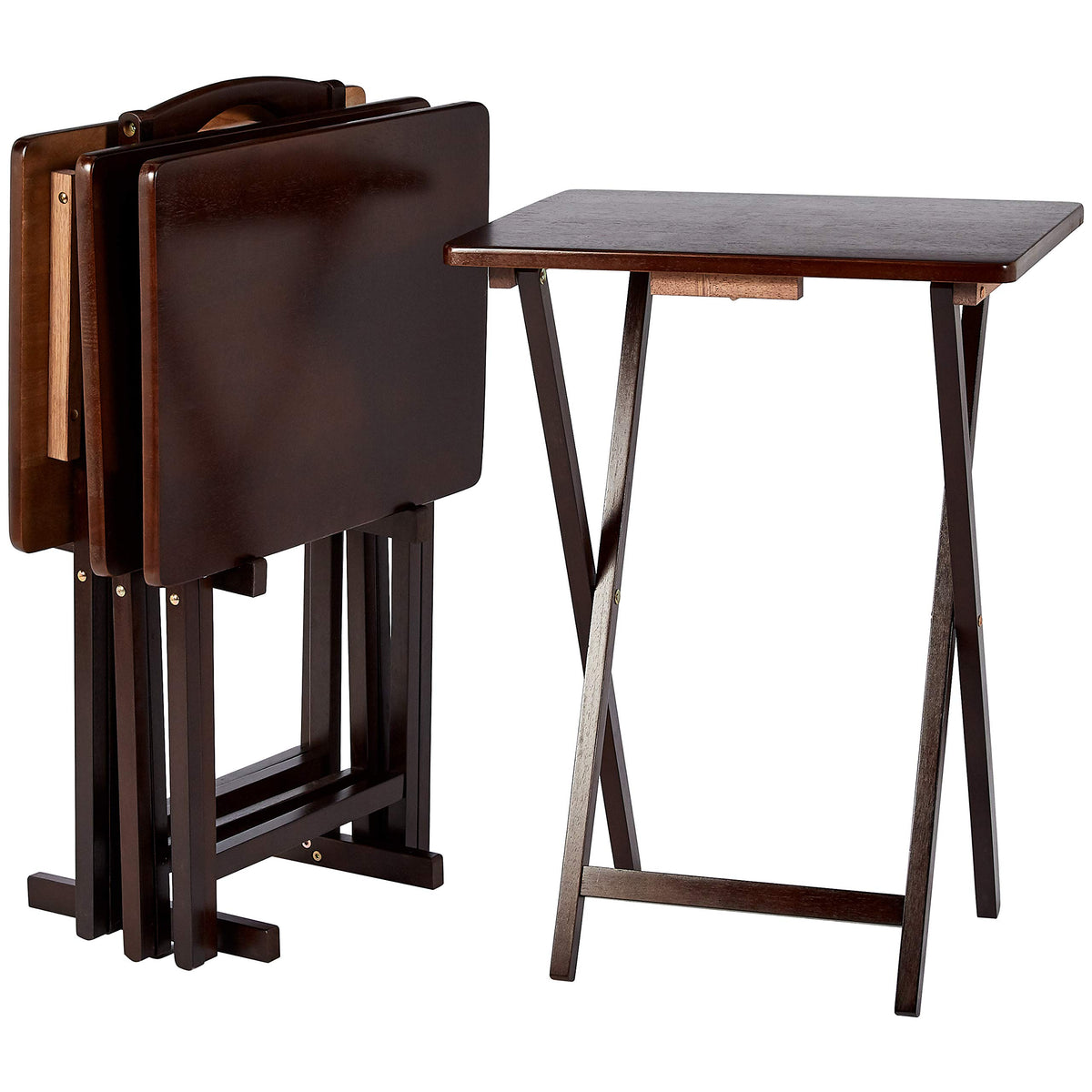 Espresso Folding TV Tray Tables with Rack