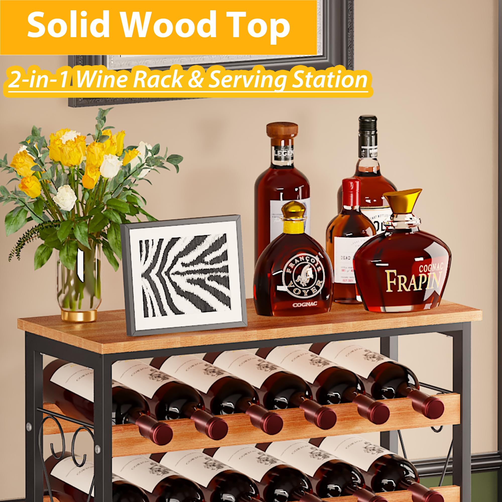 Sonyabecca 48 Bottle Wine Rack Freestanding Floor with Wood Top,8-Tier Wine Storage Shelf with Serving Station, Wine Holder for Kitchen, Bar, Dining Room, Home Bar Cabinet for Wine Bottles, No Wobble