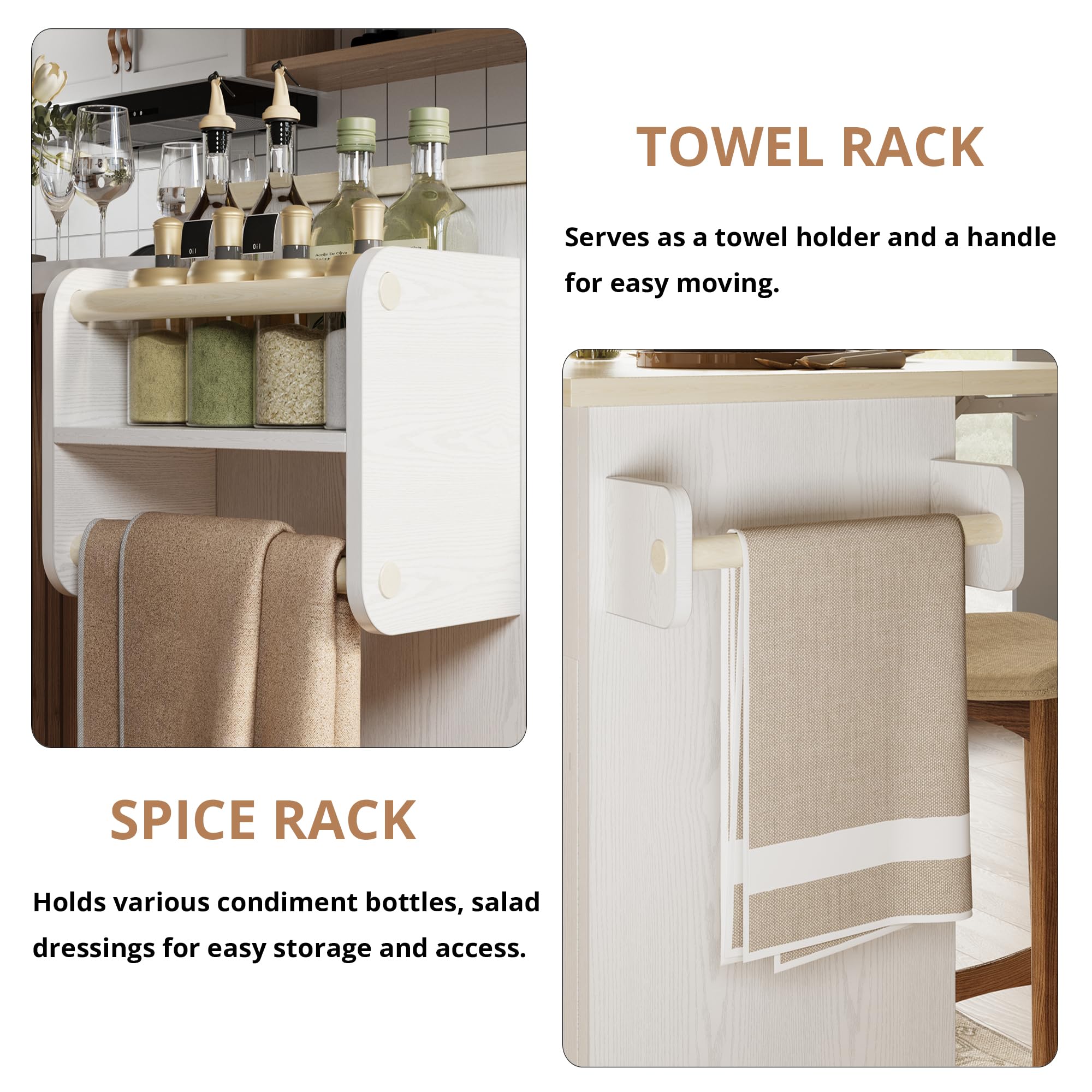 Rolling Kitchen Island Cart with Drop Leaf