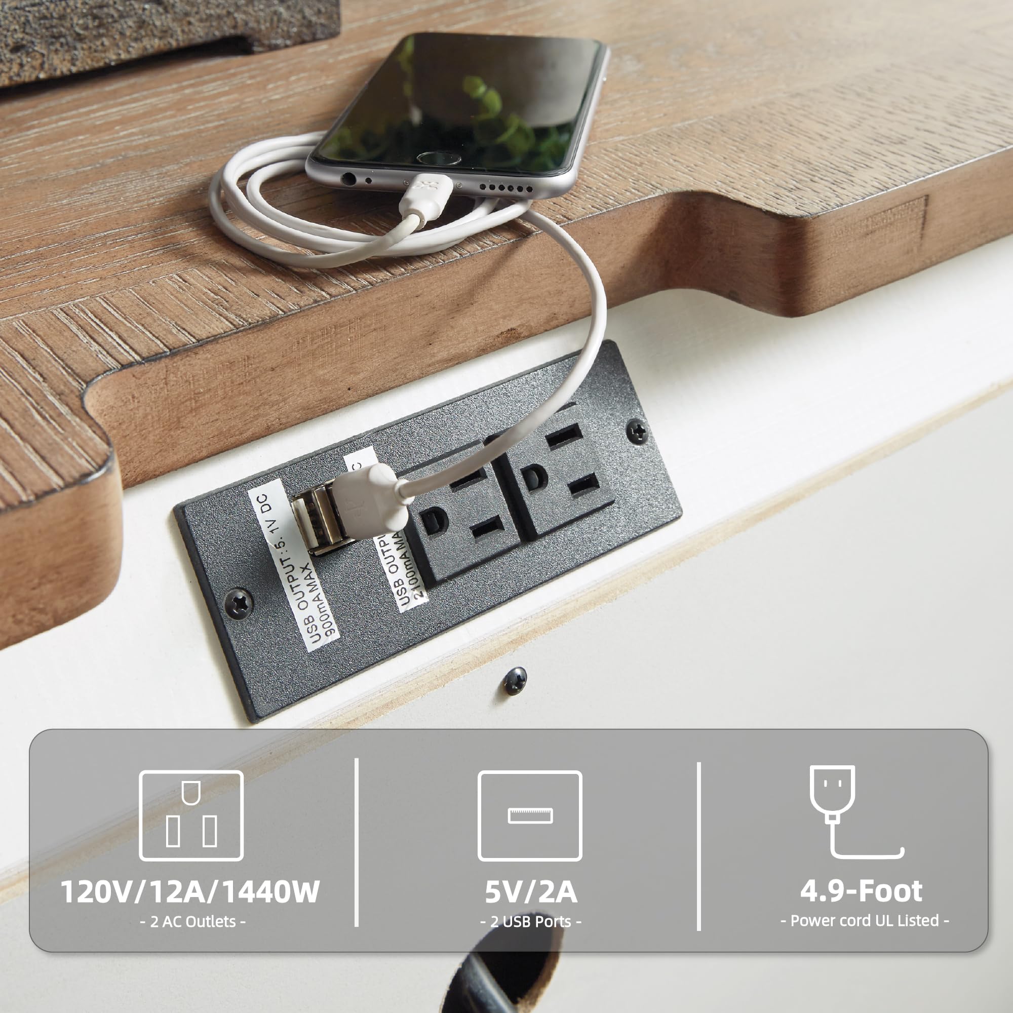 Cottage Nightstand with USB Outlets – 3 Drawer, Chipped White