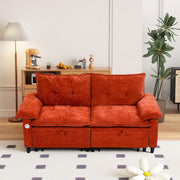 73 Inch Queen Sleeper Sofa Bed, 3 in 1 Convertible Pull Out Loveseat, Chenille Upholstered Sofa with USB Charging Ports & Side Storage Pockets, Modern Small Couch for Apartment, Living Room (Orange)