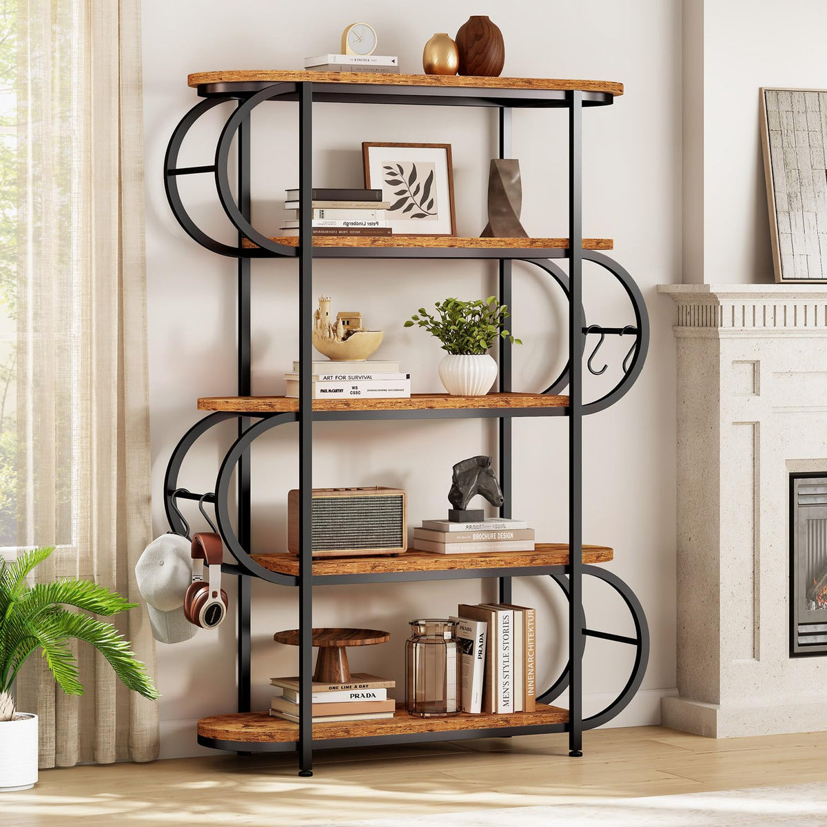 5-Tier LED Bookshelf with Hooks