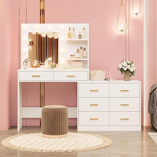 Makeup Vanity Desk with Mirror & Lights