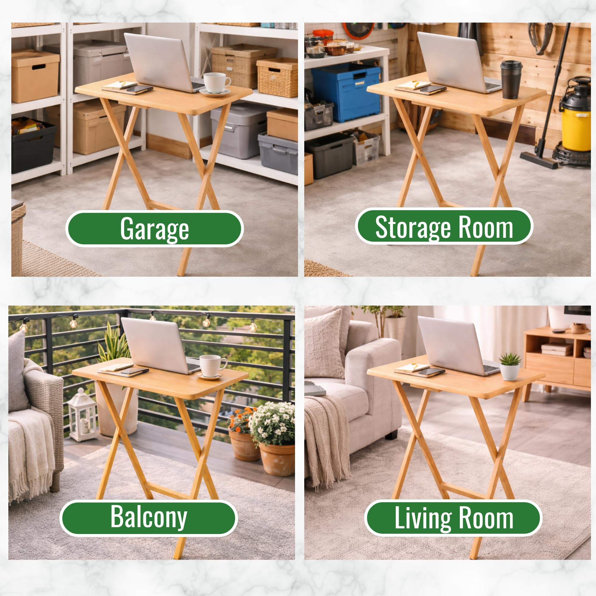 Folding Snack Table Set of 5 with Storage Stand