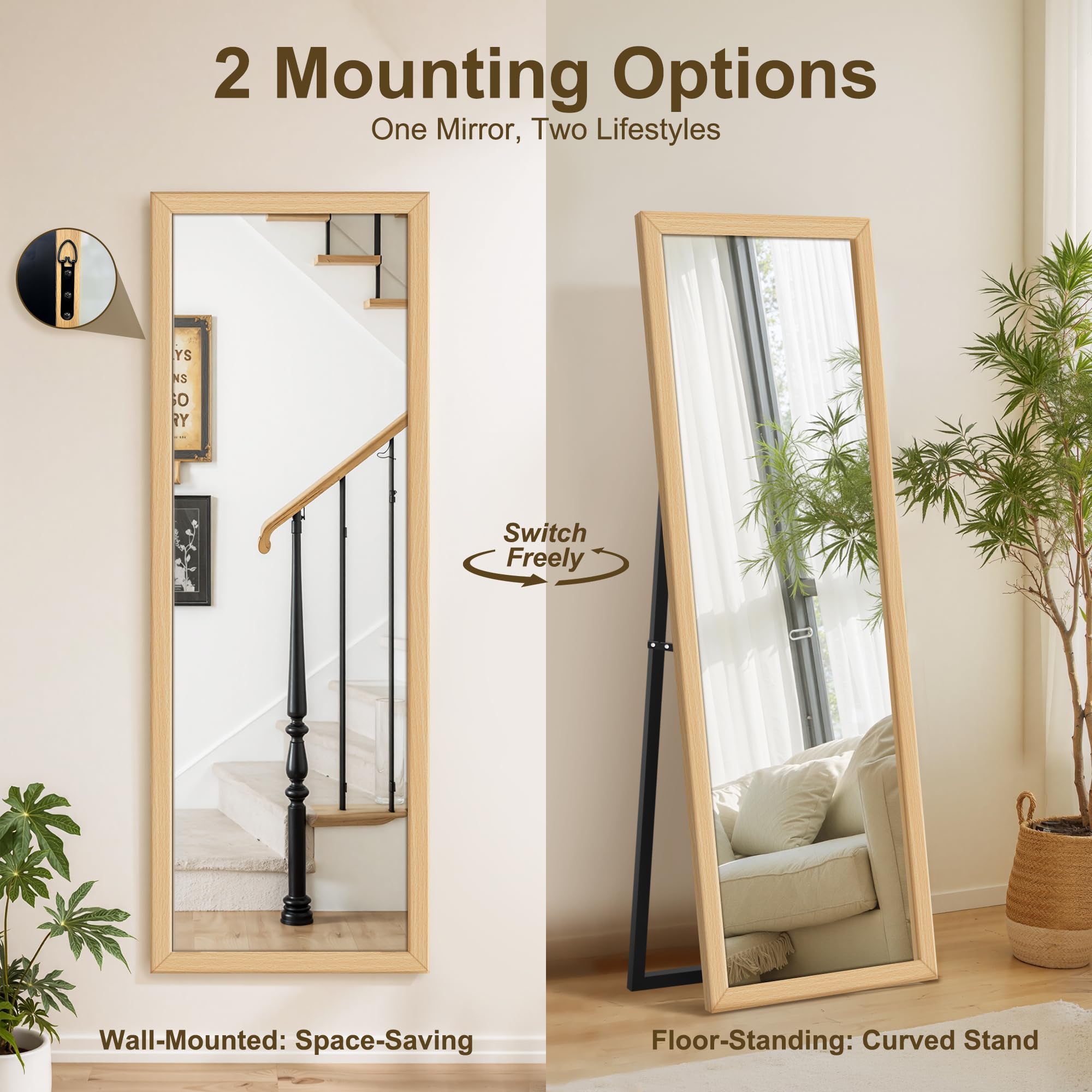 Full Length Standing Mirror with Wooden Frame