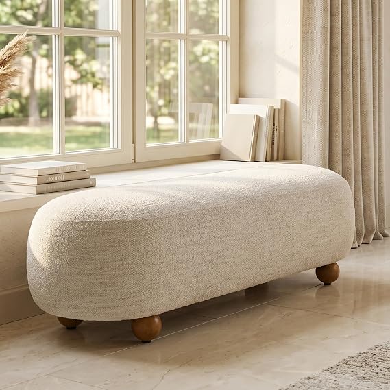 Oatmeal Linen Upholstered Bench