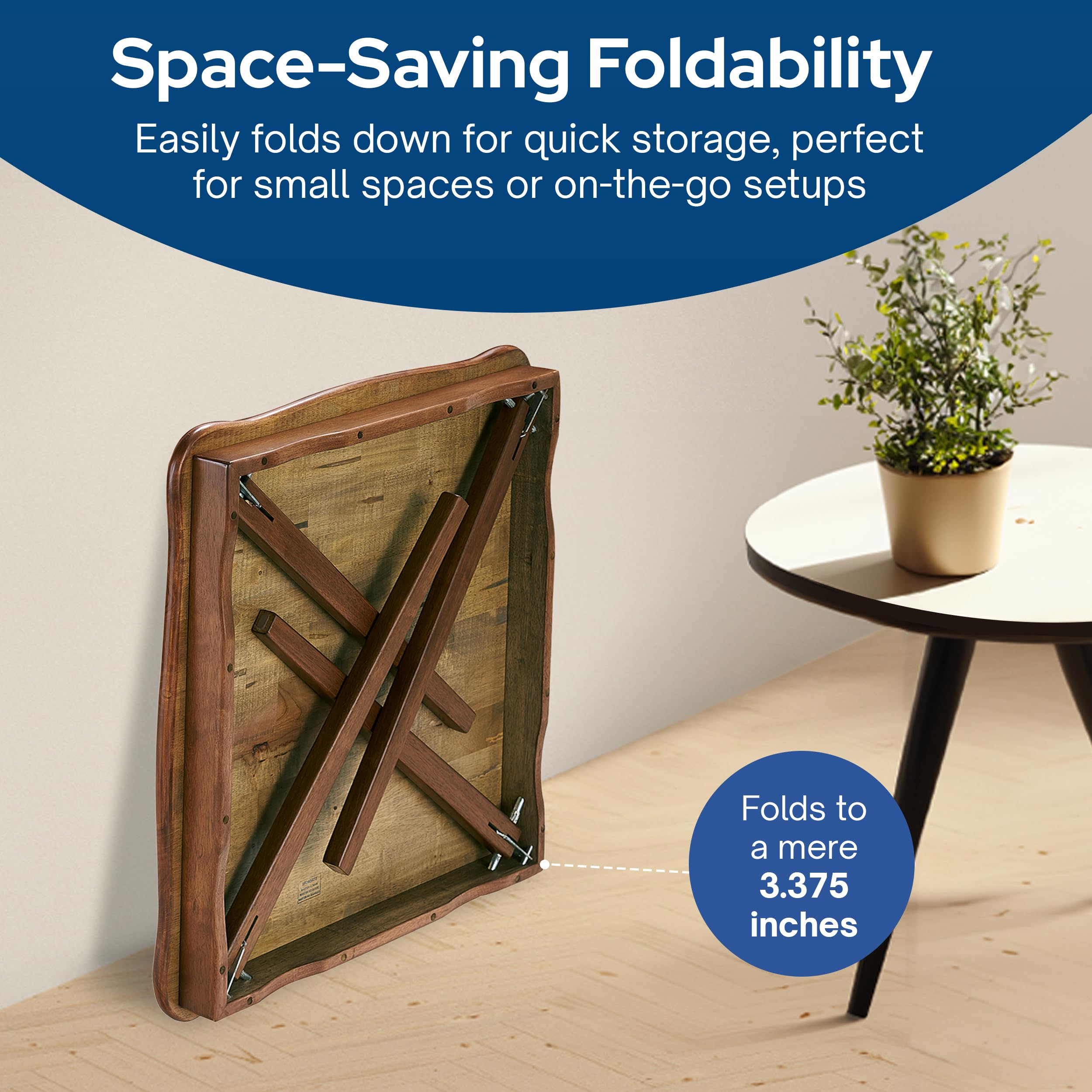 Scalloped Edge Solid Wood Folding Card Table