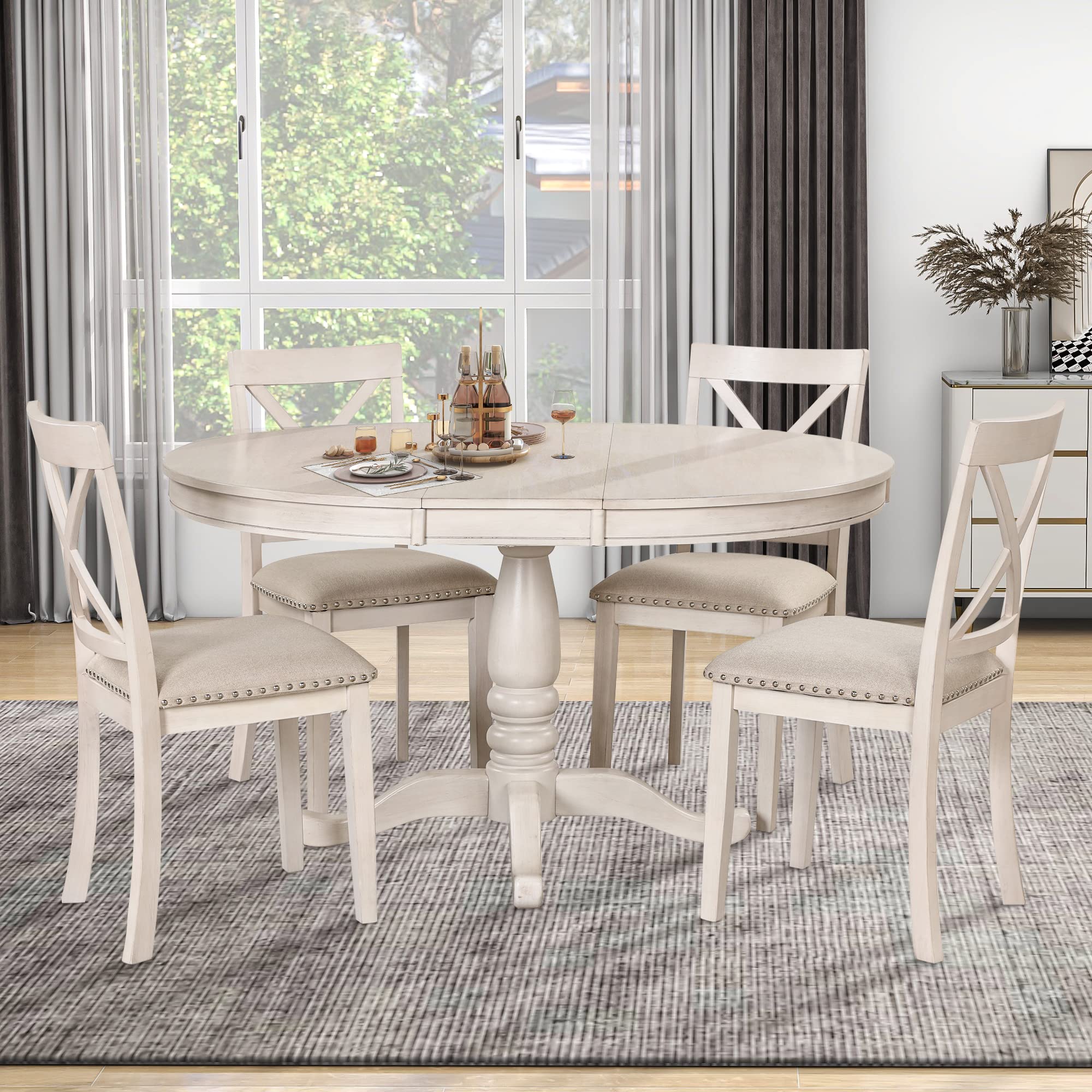 5-Piece Round Dining Table Set for 4