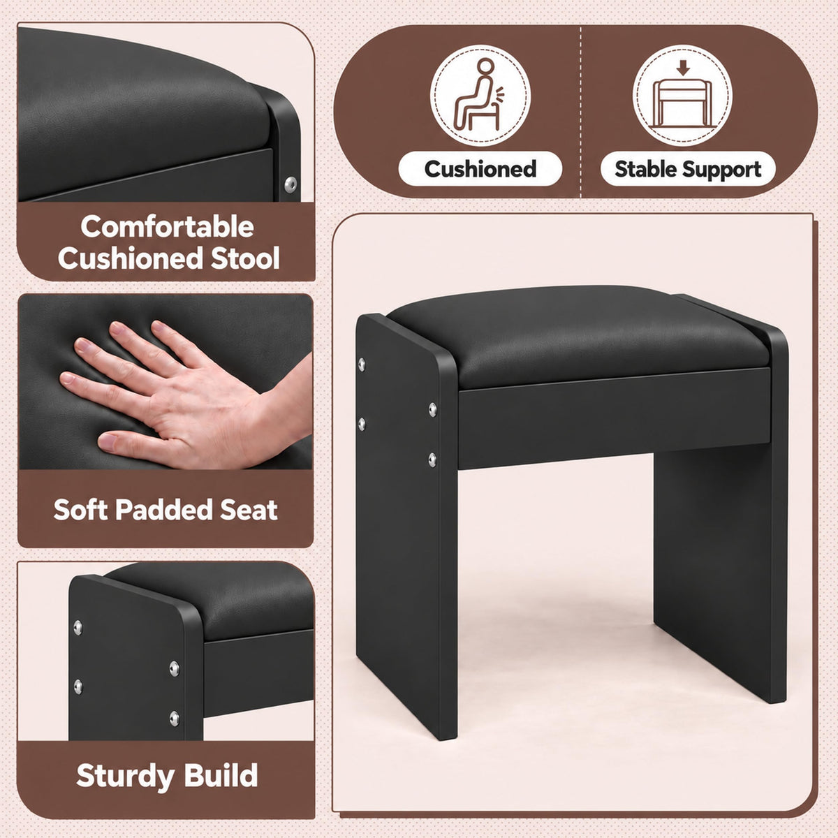 43" Vanity Desk with Mirror & Lights, Glass Top Makeup Vanity Set, Black