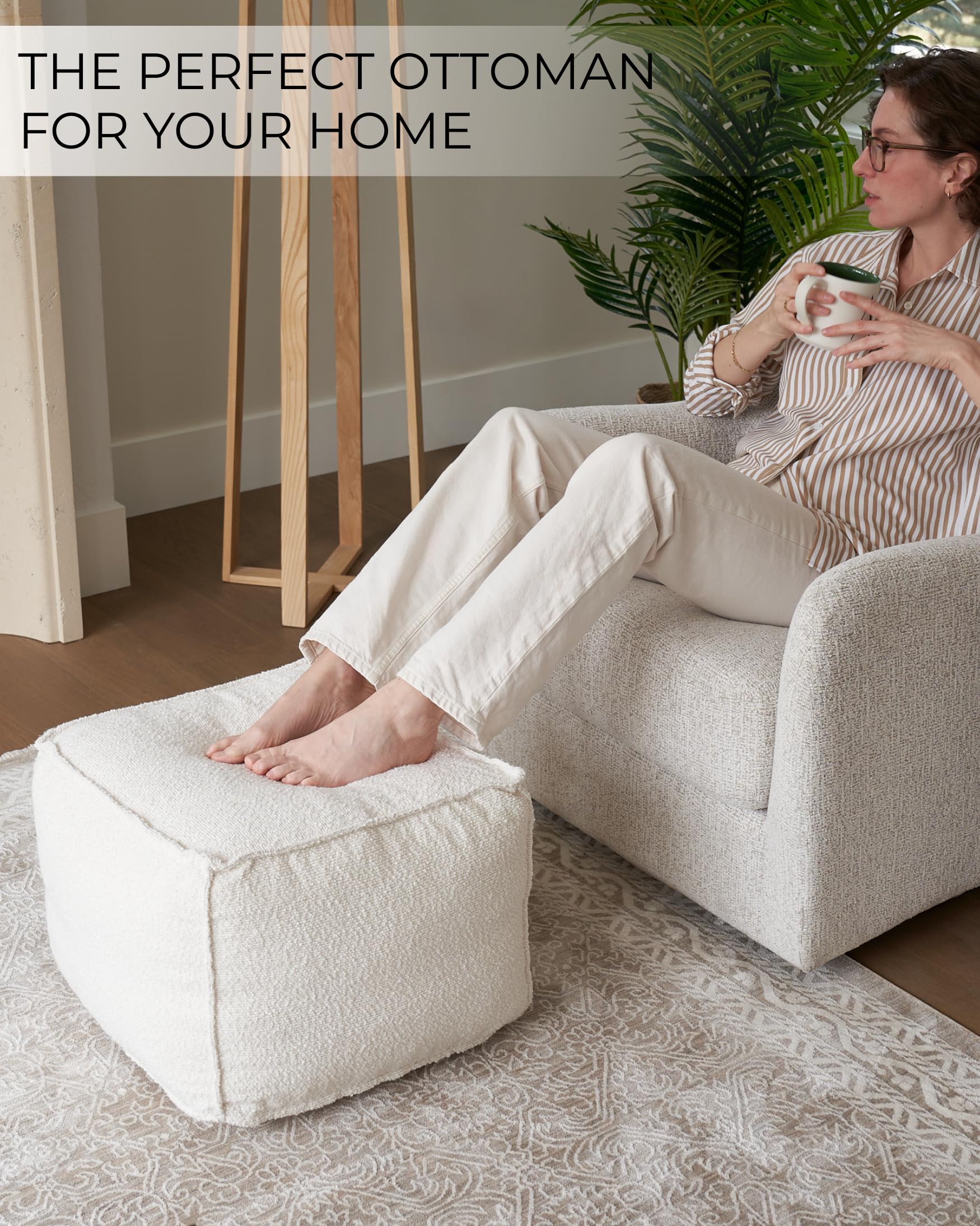 Round Boucle Pouf Ottoman Foot Rest