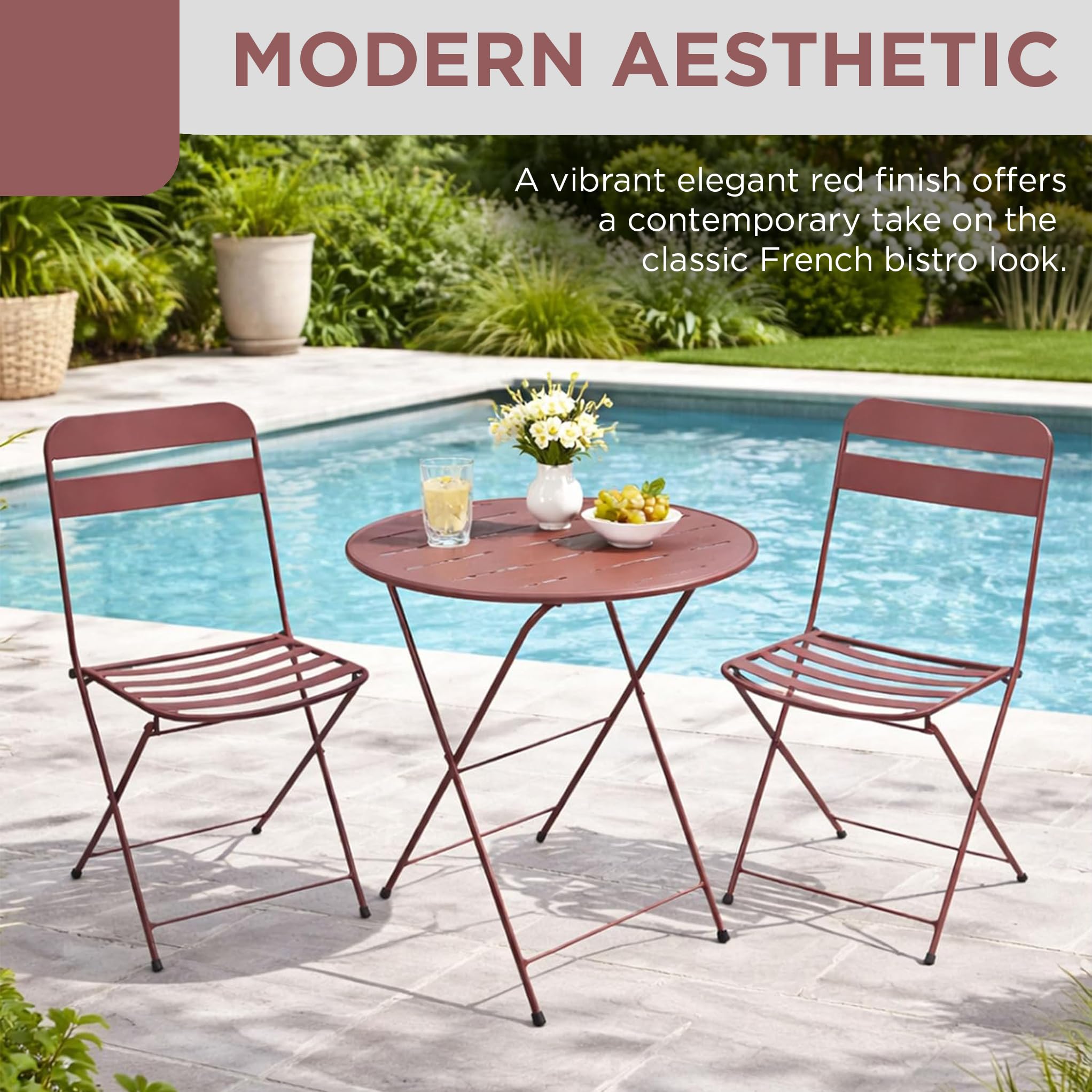 3-Piece Metal Folding Bistro Set with 20" Round Table & 2 Chairs