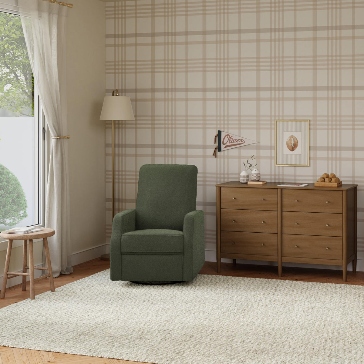 Olive Bouclé Swivel Glider Recliner
