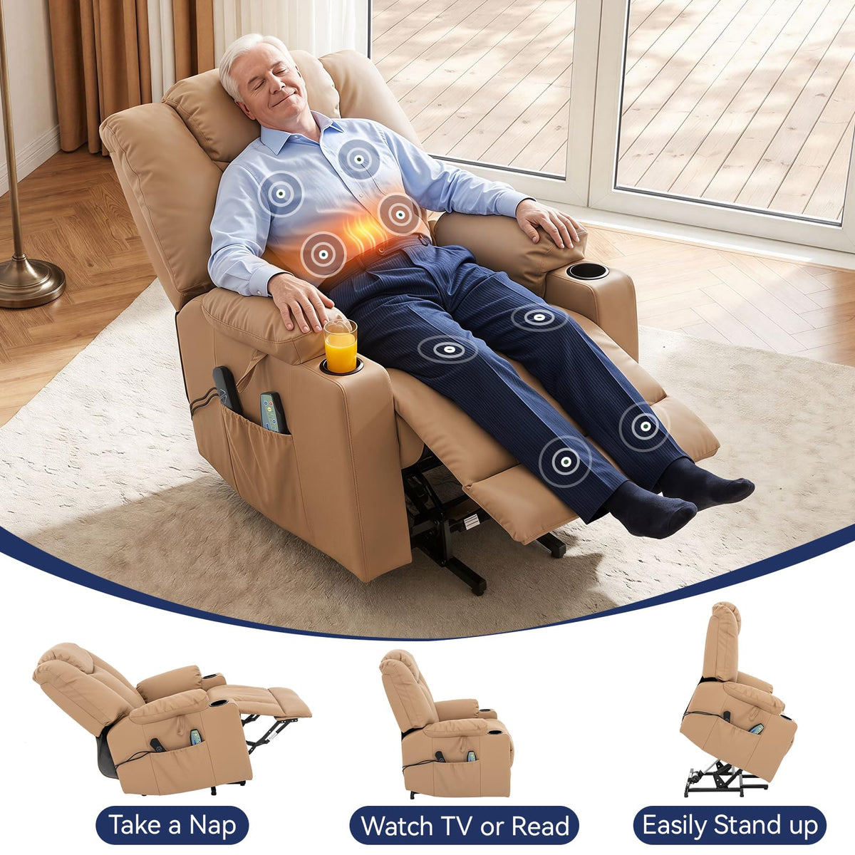 Brage Living Power Lift Recliner Chair for Elderly with Heat and Massage