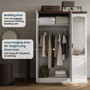 ANCTOR 3 Door Armoire Wardrobe Closet with Mirror, Large Wardrobe Closet with Doors, White Armoire for Bedroom with Hanging Rods & Shelves for Long Clothing, Short Clothing and Stacking, Modern