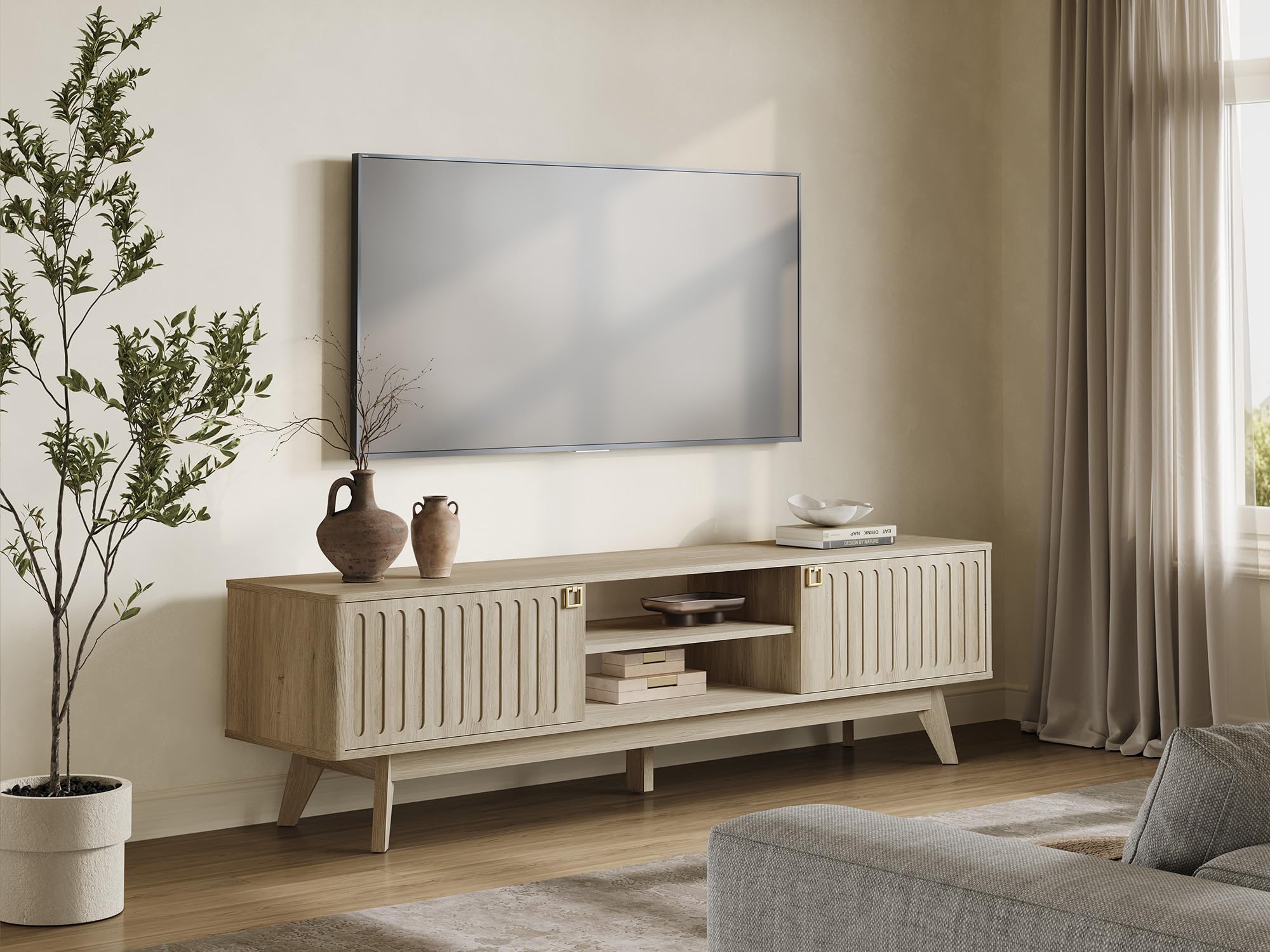 70" Fluted-Door TV Stand with Storage Cabinets
