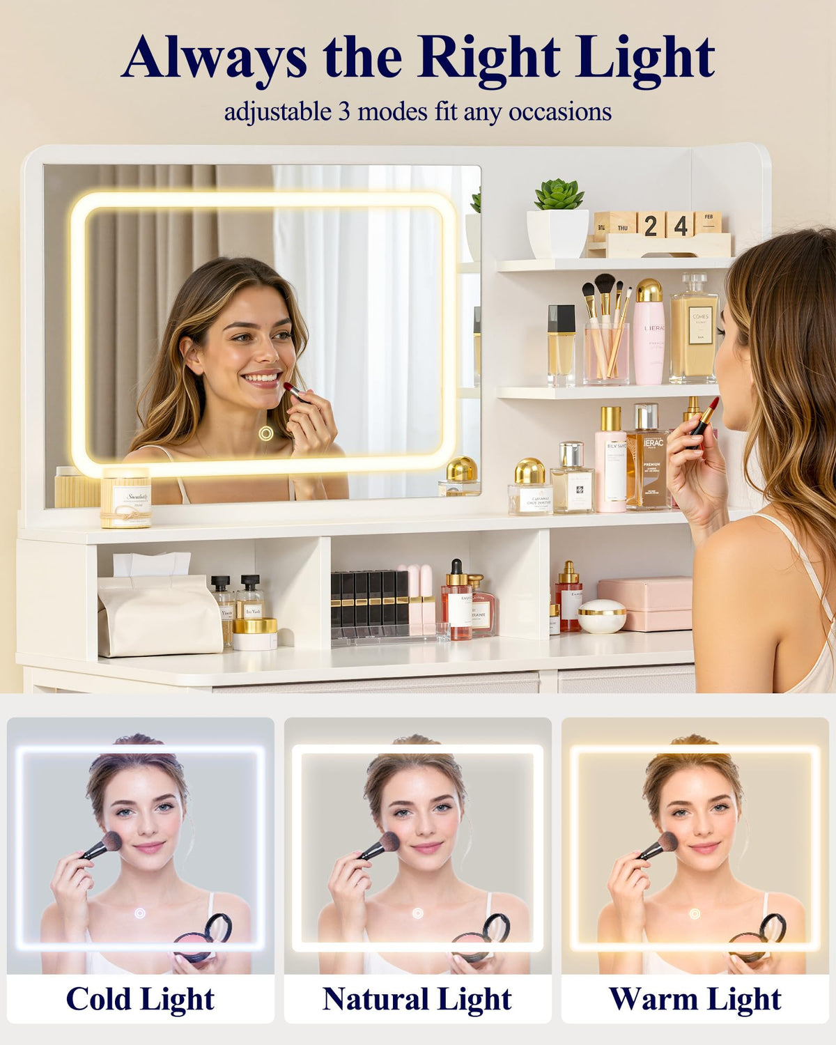White Vanity Desk with LED Mirror
