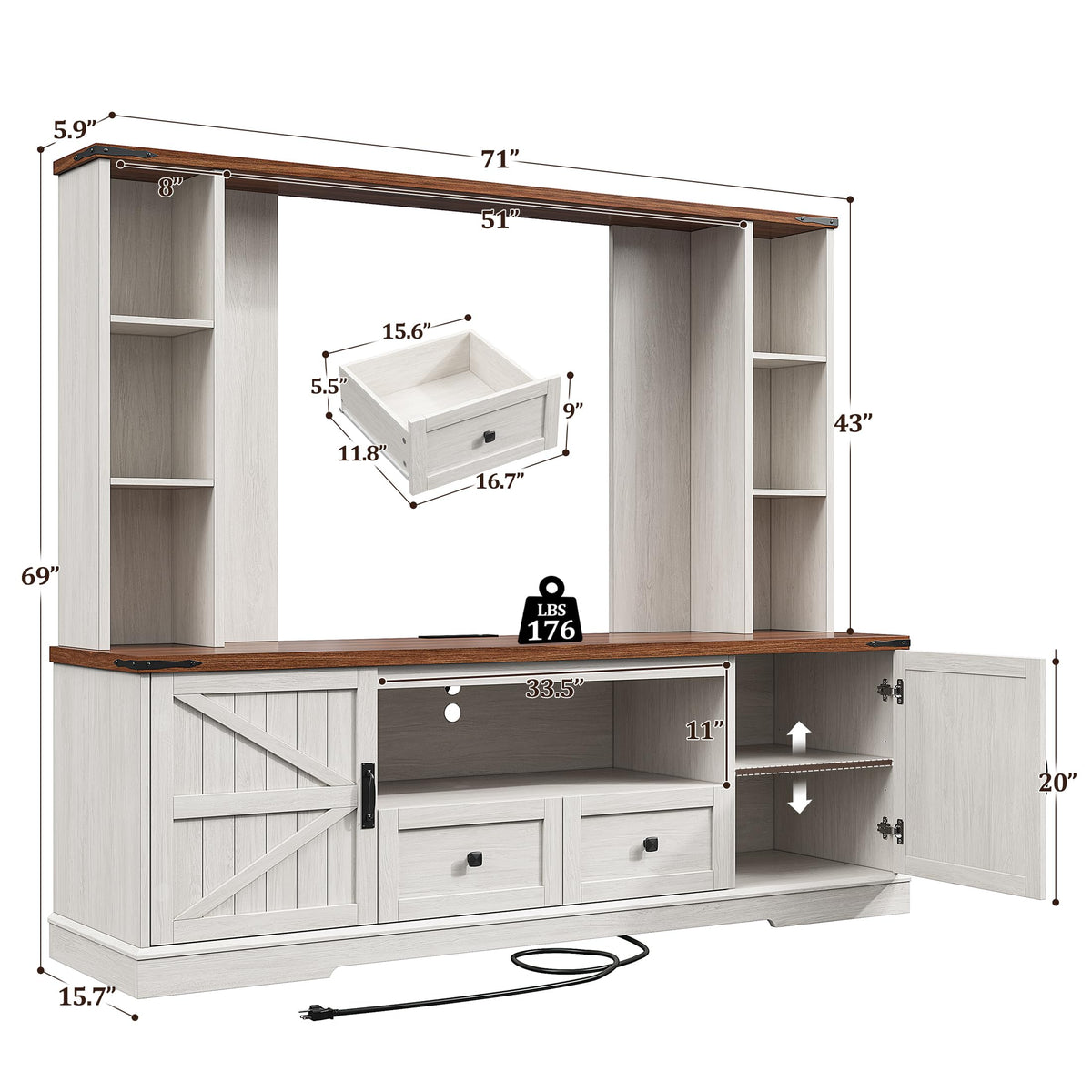 Farmhouse Entertainment Center with LED Lights