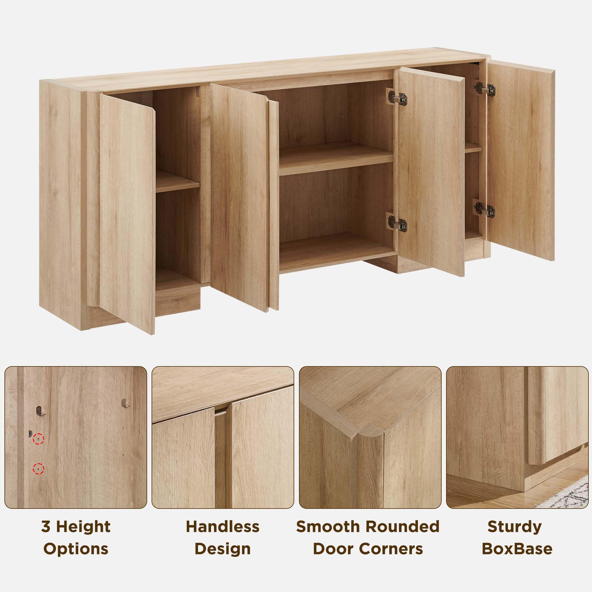 66-Inch Sideboard Buffet Cabinet with Adjustable Shelves