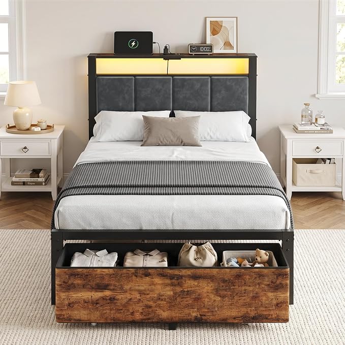 Queen Storage Bed with LED Headboard