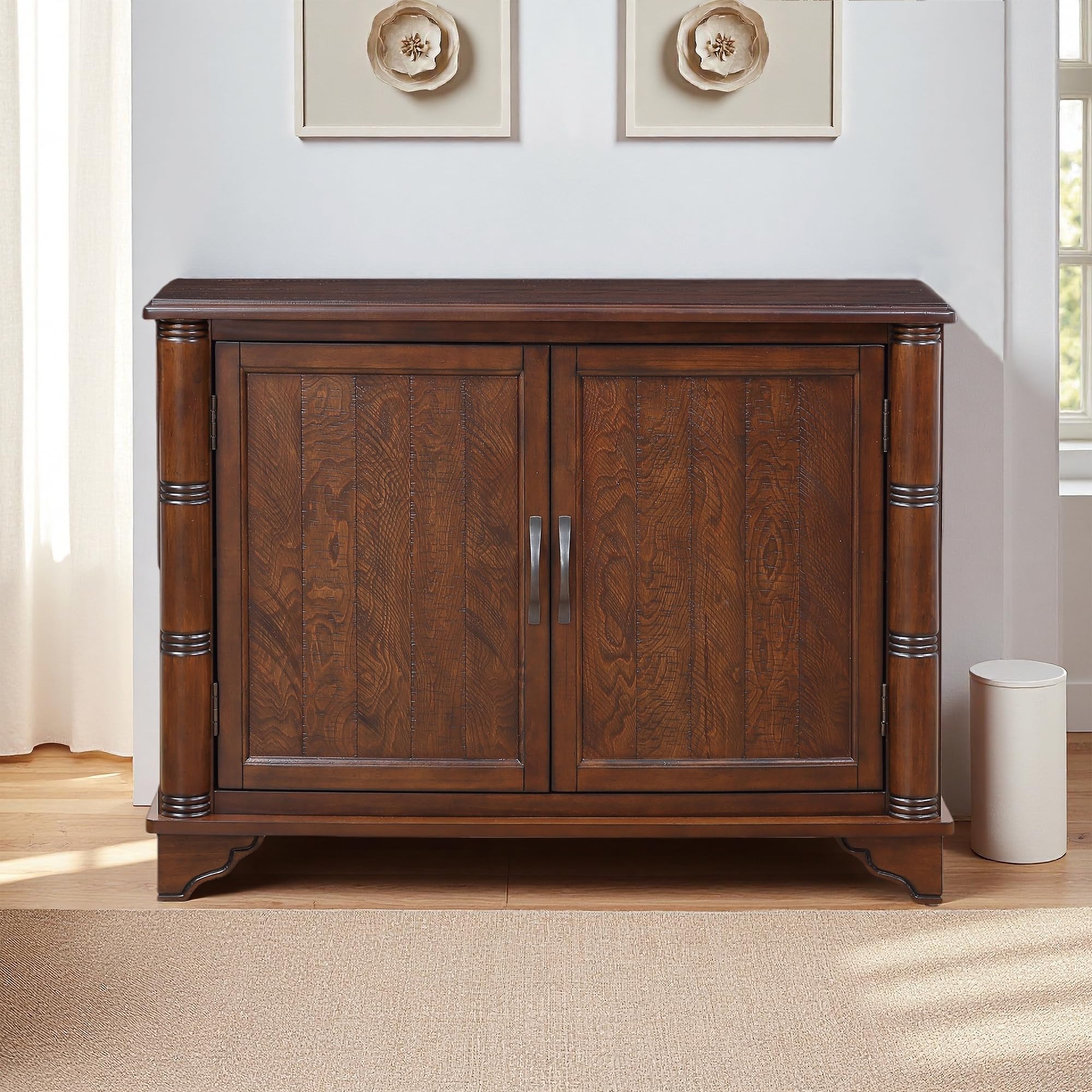 Farmhouse Sideboard Buffet Cabinet with Carved Pattern