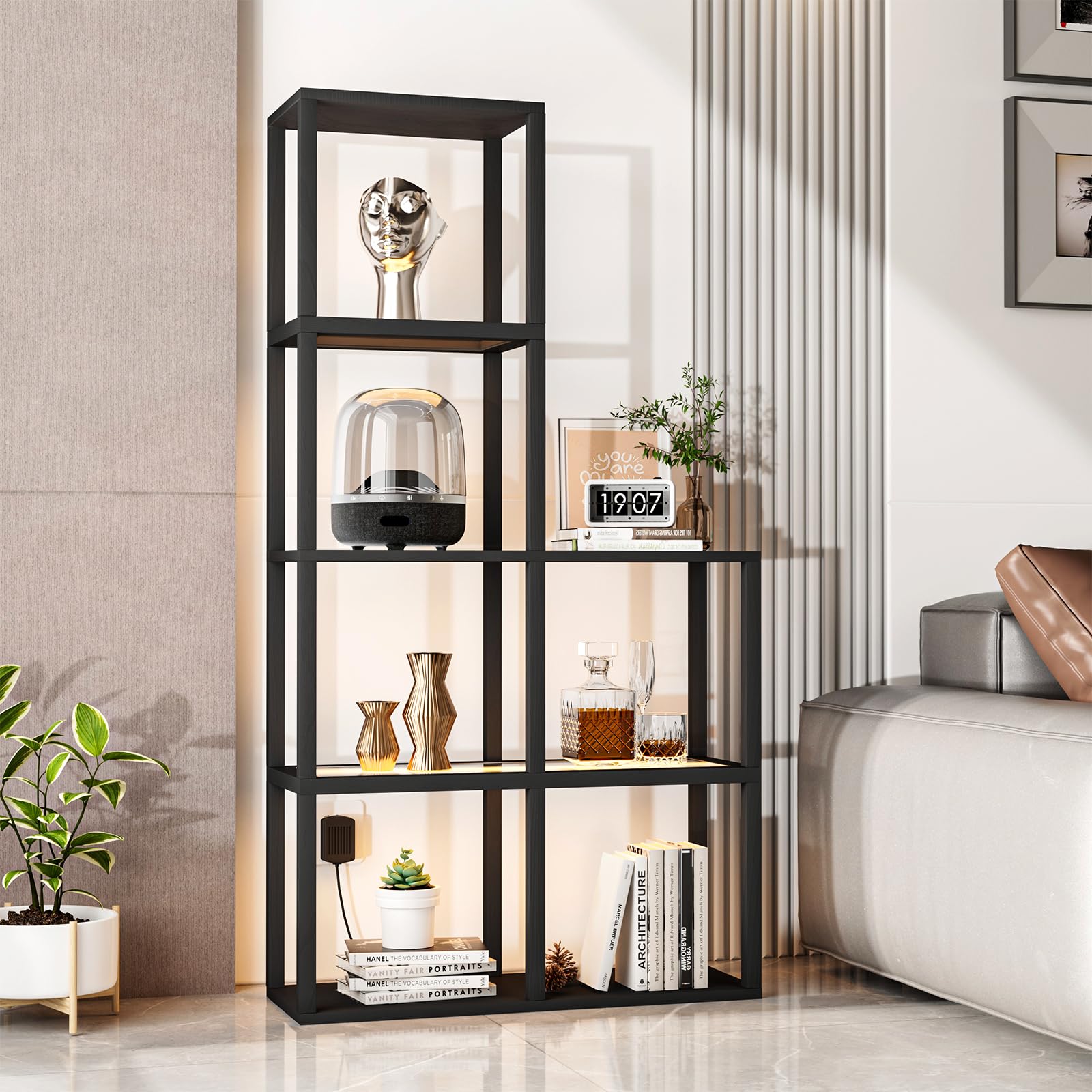 5-Tier Corner Display Shelf with LED Light