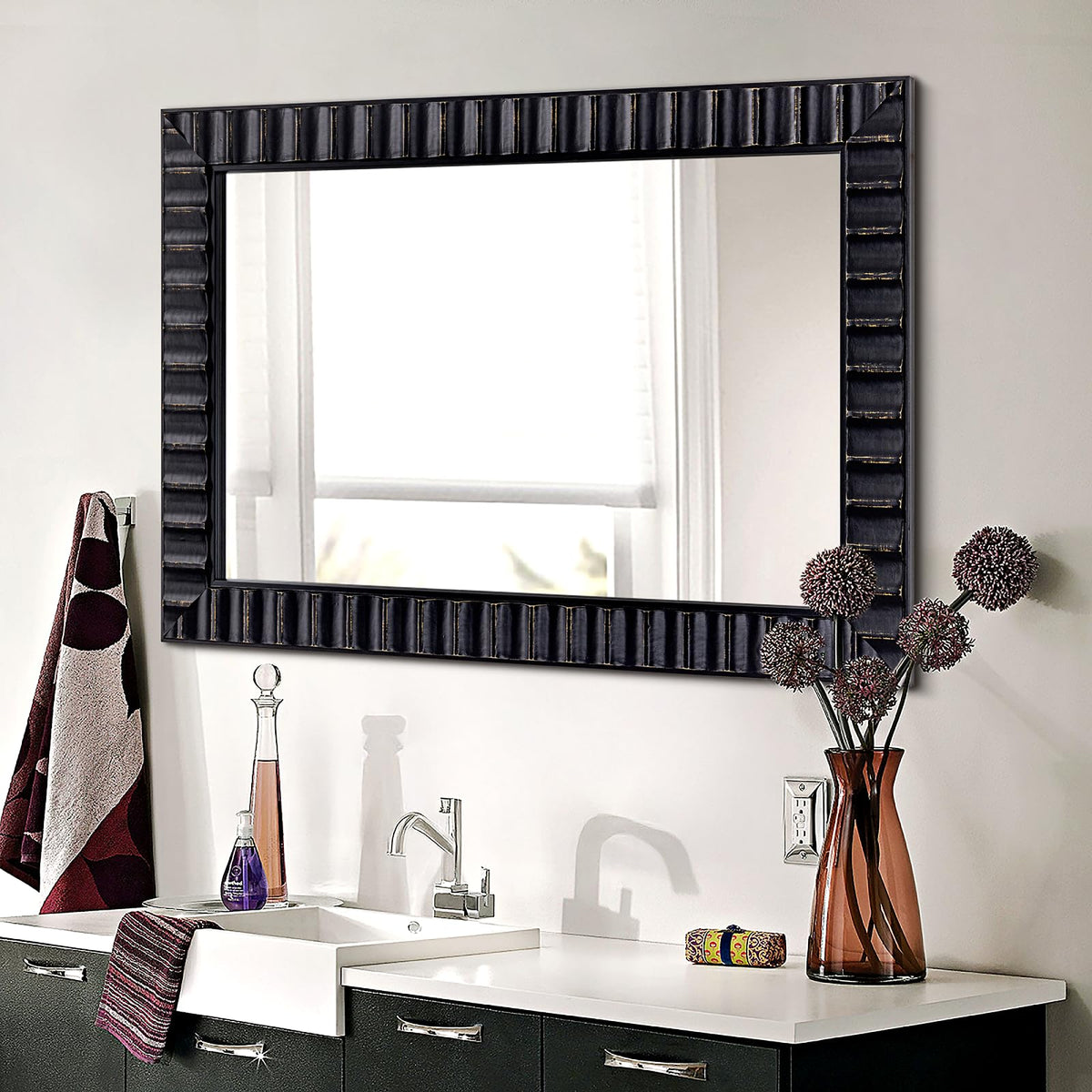 Black Wood Framed Wall Mirror