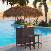 Outdoor Tiki Bar Set with Sunshade & Bar Stools