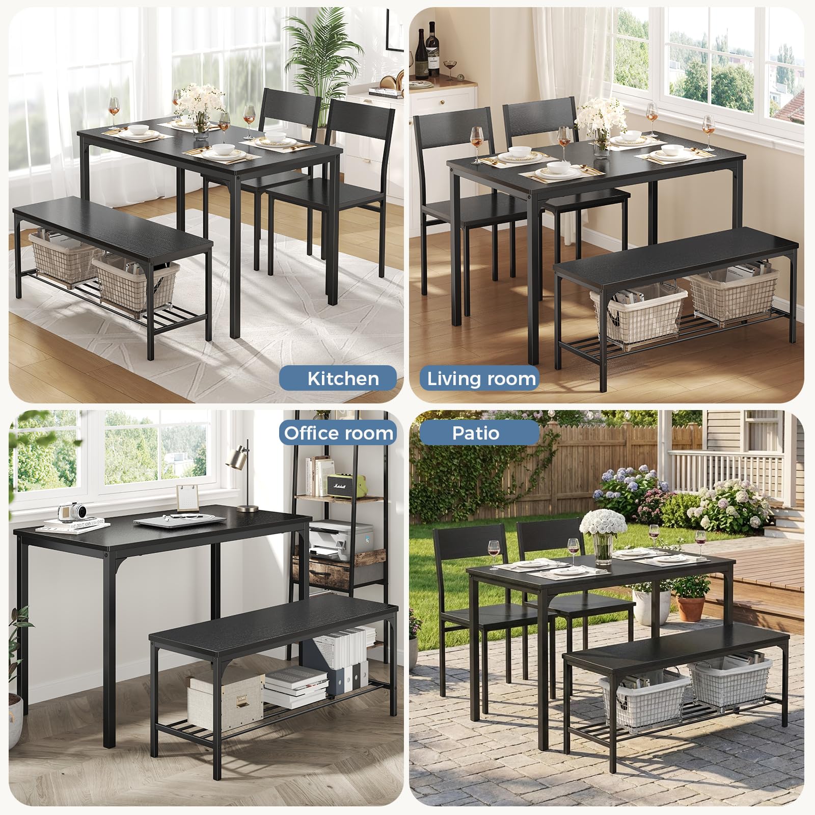 Dining Table Set with Bench – 3 or 4 Piece