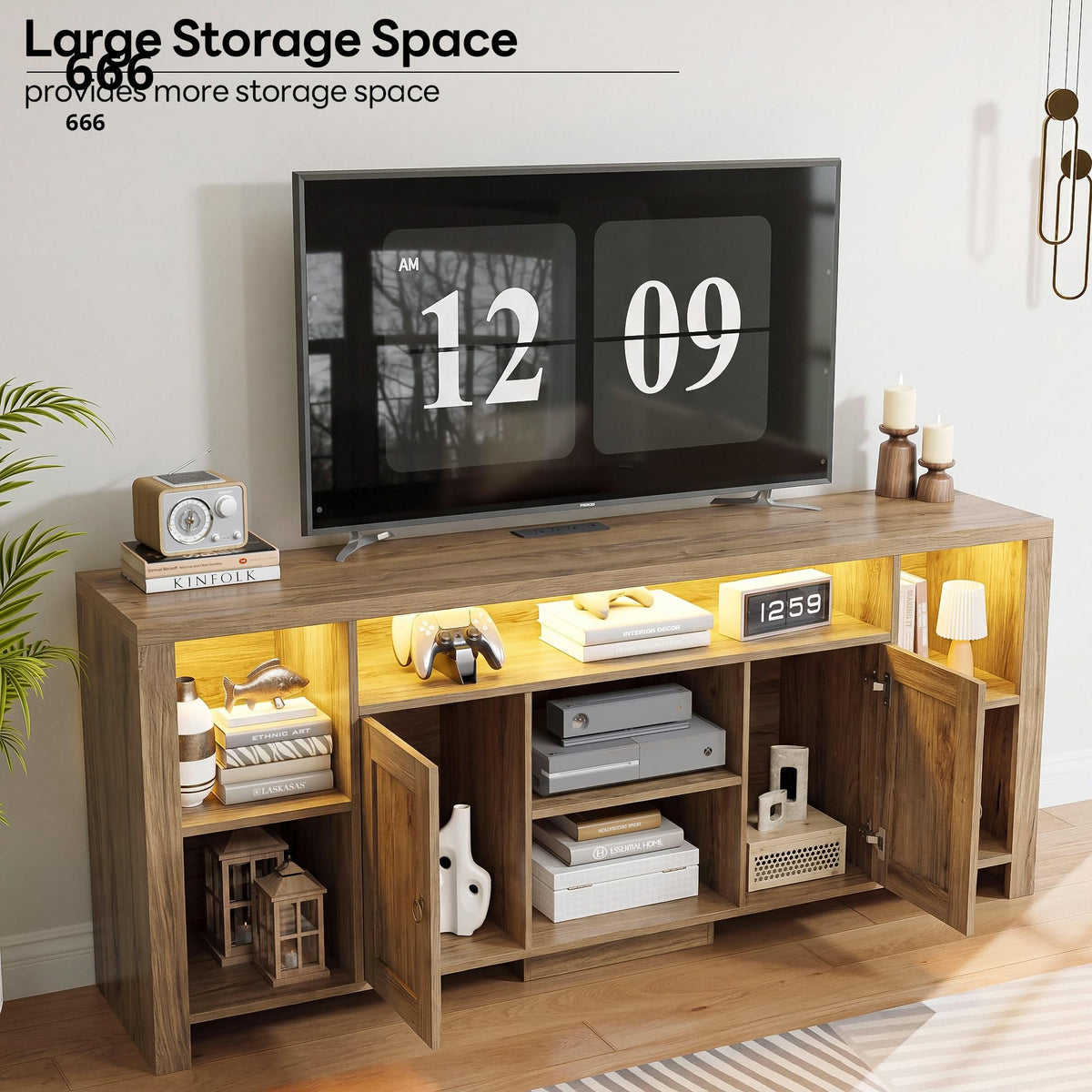 Oak Brown LED TV Stand