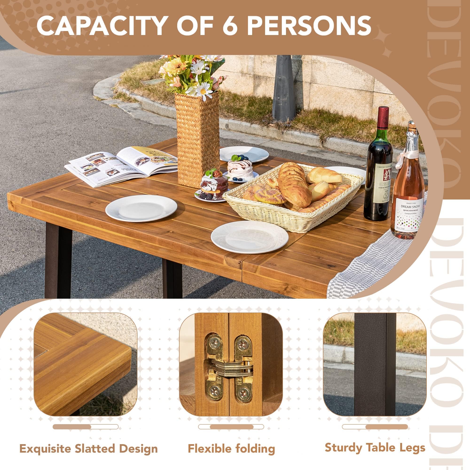 Acacia Wood Dining Table for 6