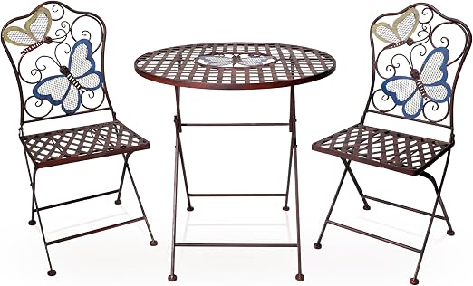 3-Piece Outdoor Bistro Set with Wicker Armchairs & Wood Table