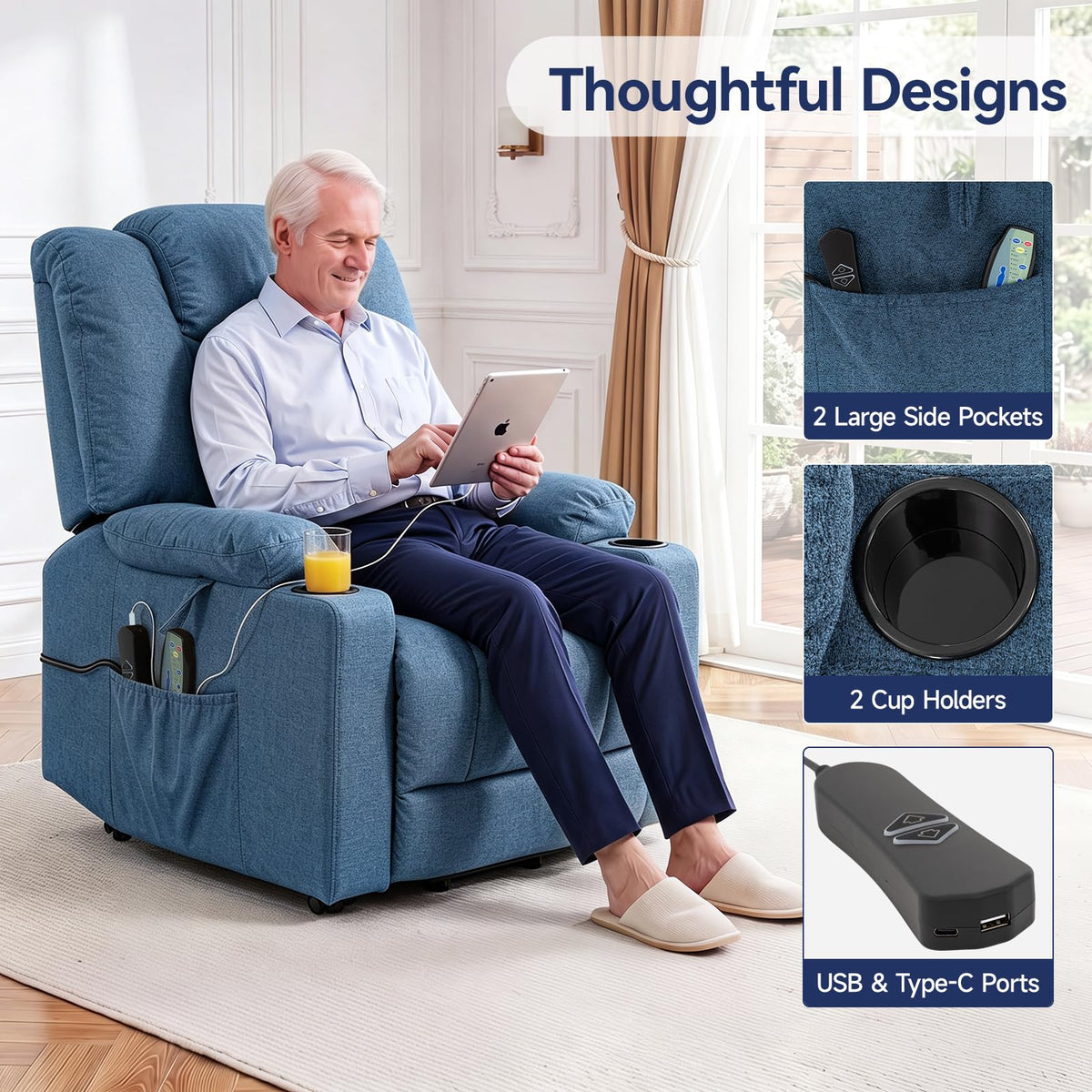 Brage Living Power Lift Recliner Chair for Elderly with Heat and Massage