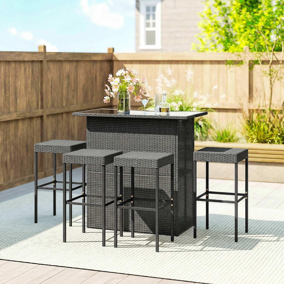 5-Piece Wicker Patio Bar Set