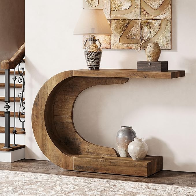 C-Shaped Console Table, Mid-Century Modern Entryway Accent Table