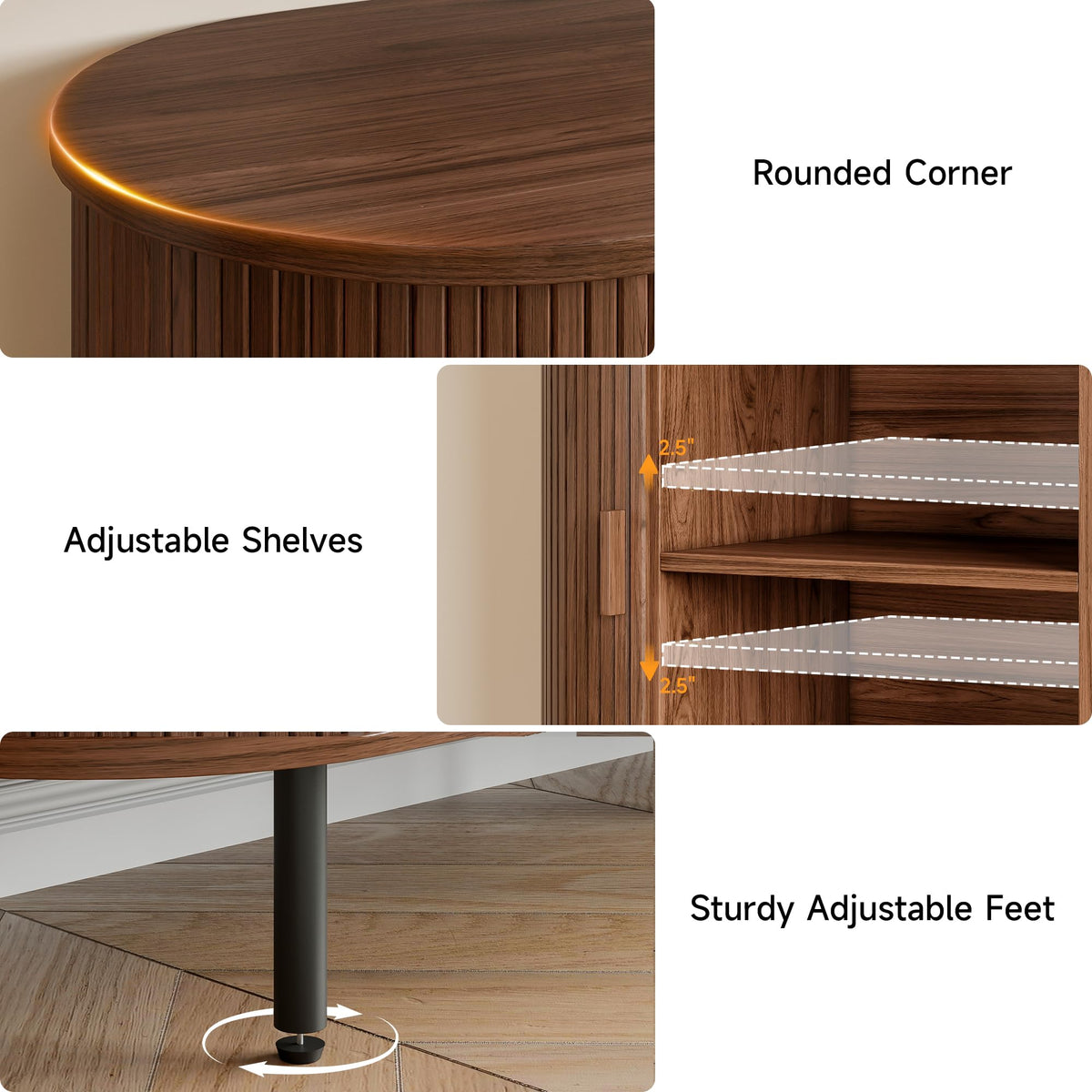 Walnut Fluted Sideboard with Power Outlets