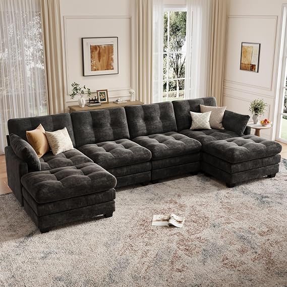 Modular Sectional Sofa with 2 Movable Ottomans