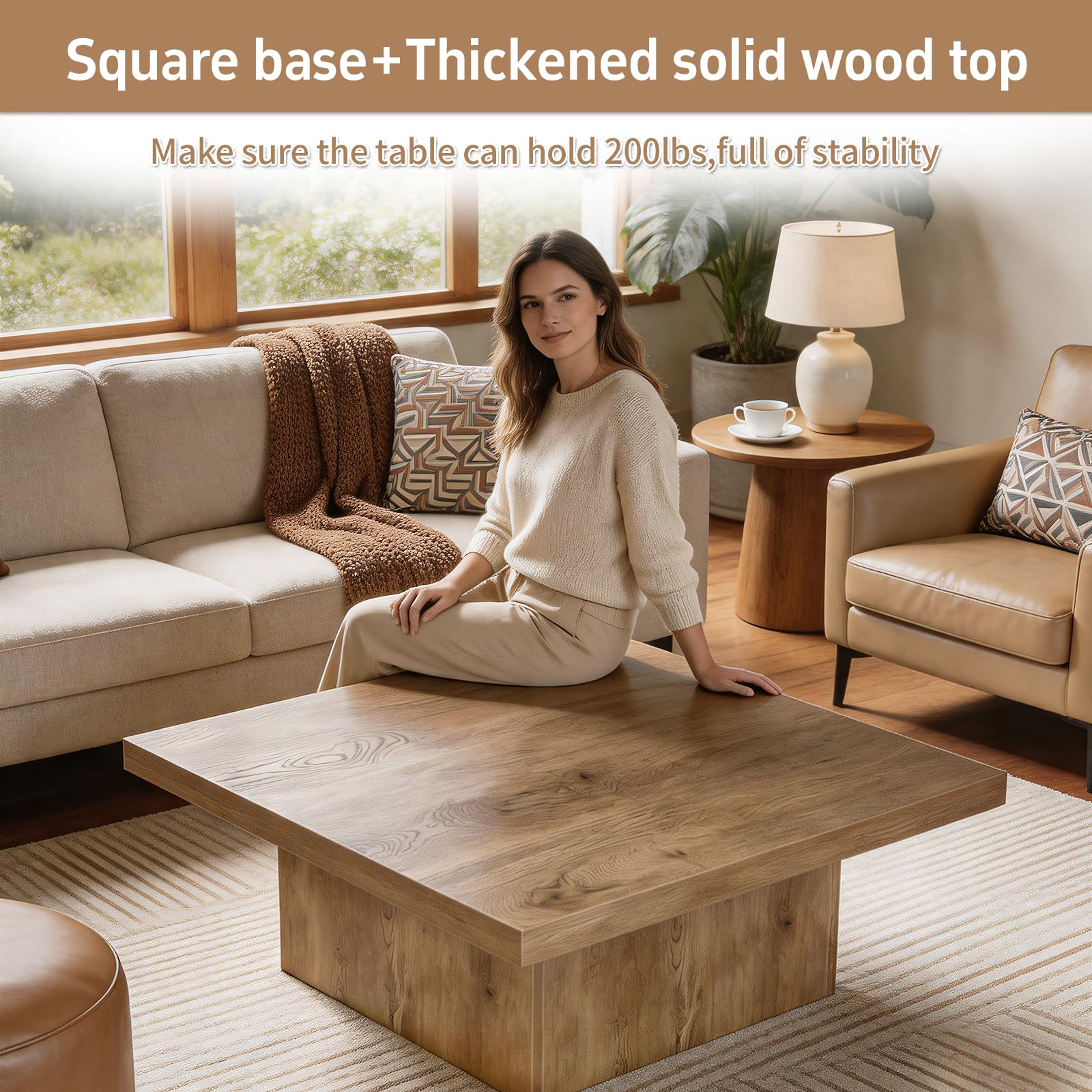 Square Wood Coffee Table 35.4"