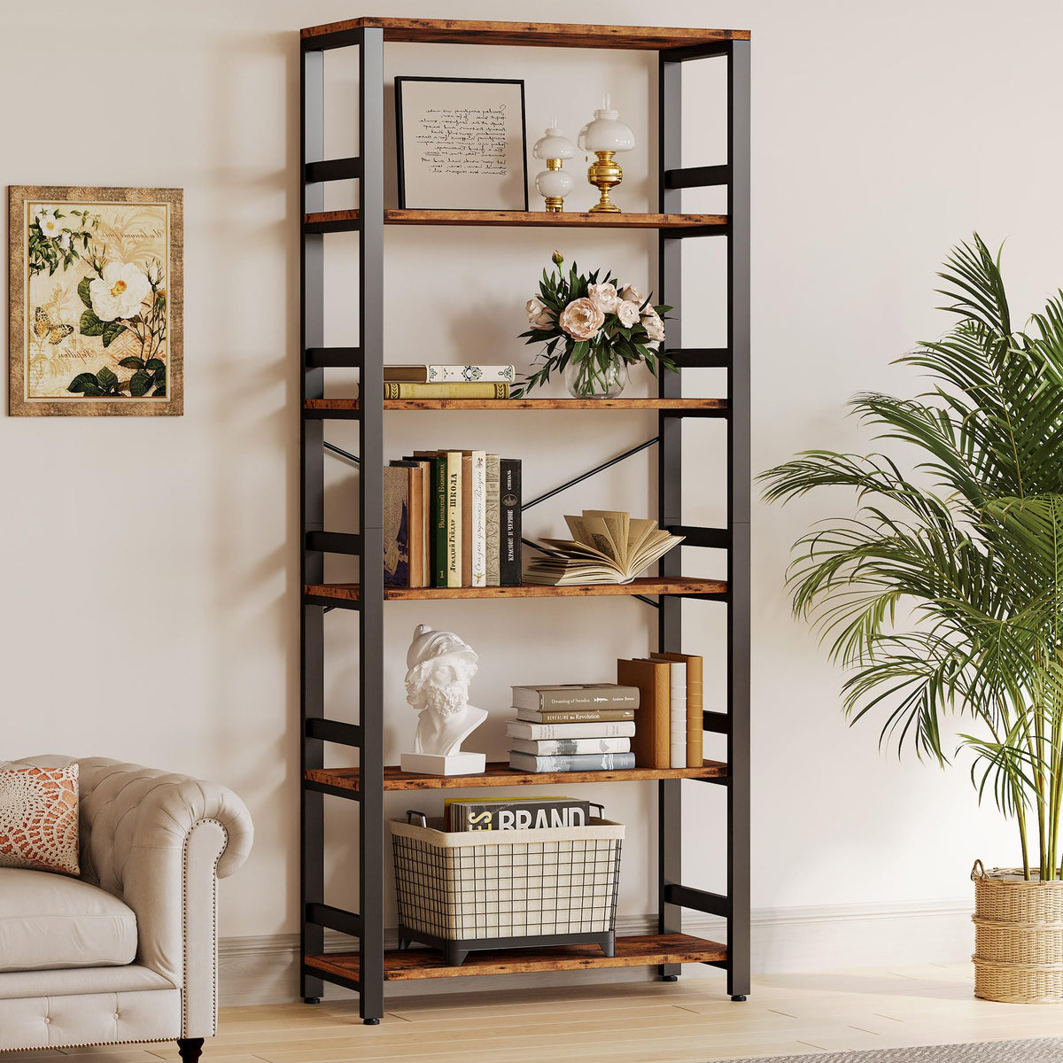 6-Tier Industrial Ladder Bookcase