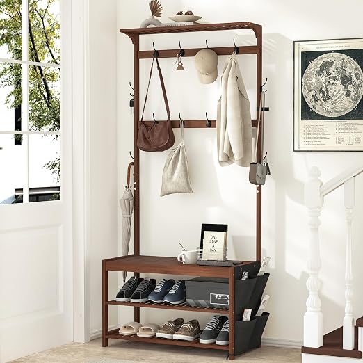 Bamboo Hall Tree with Shoe Storage Bench