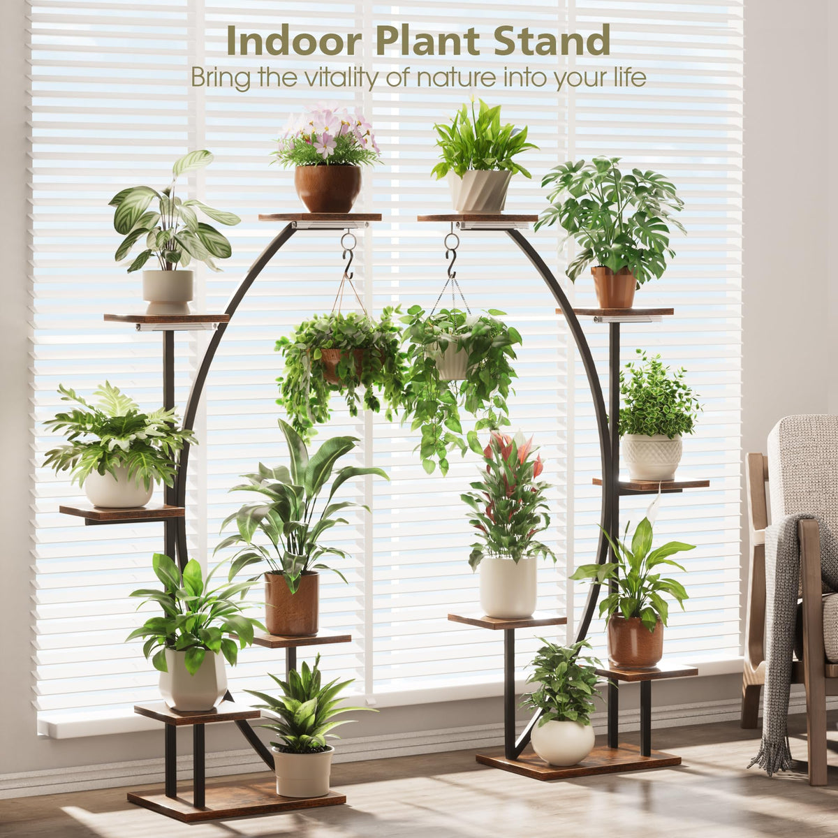 2 Pack Plant Stand Indoor with Grow Lights, 12 Tiered Corner Plant Shelf