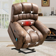HAOMARKETS Oversized Power Leather Lift Recliner with Massage and Heat for Elderly, Electric Lifting Reclining Chair with Side Pockets and USB Port for Living Room, Brown