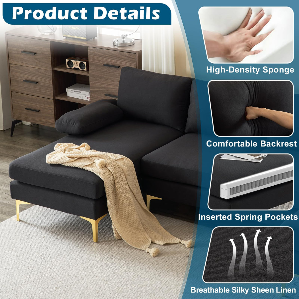 U-Shaped Linen Sectional Sofa