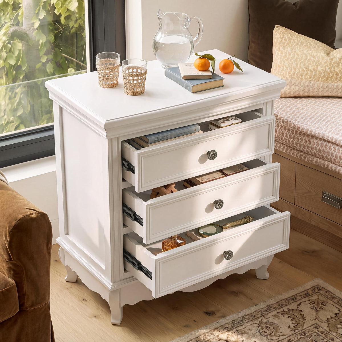 Homsee Nightstand Set of 2, Pre-Assembled Bedside Table, 23.6" W, White
