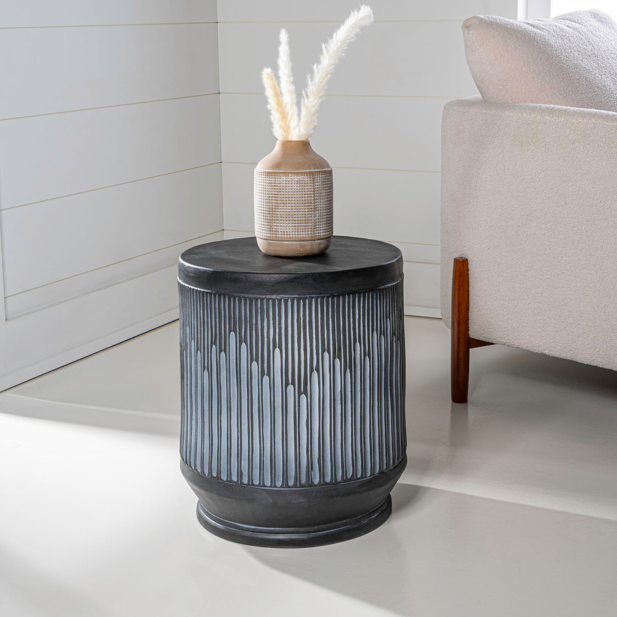 Ribbed Resin Drum Accent Table