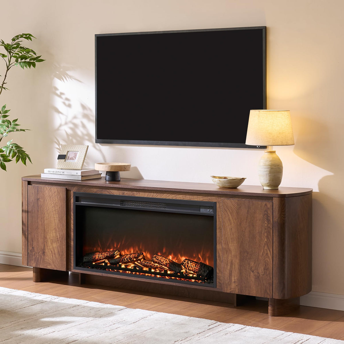 70" Fireplace Tv Stand for 80" TV with 36" Electric Fireplace,Storage