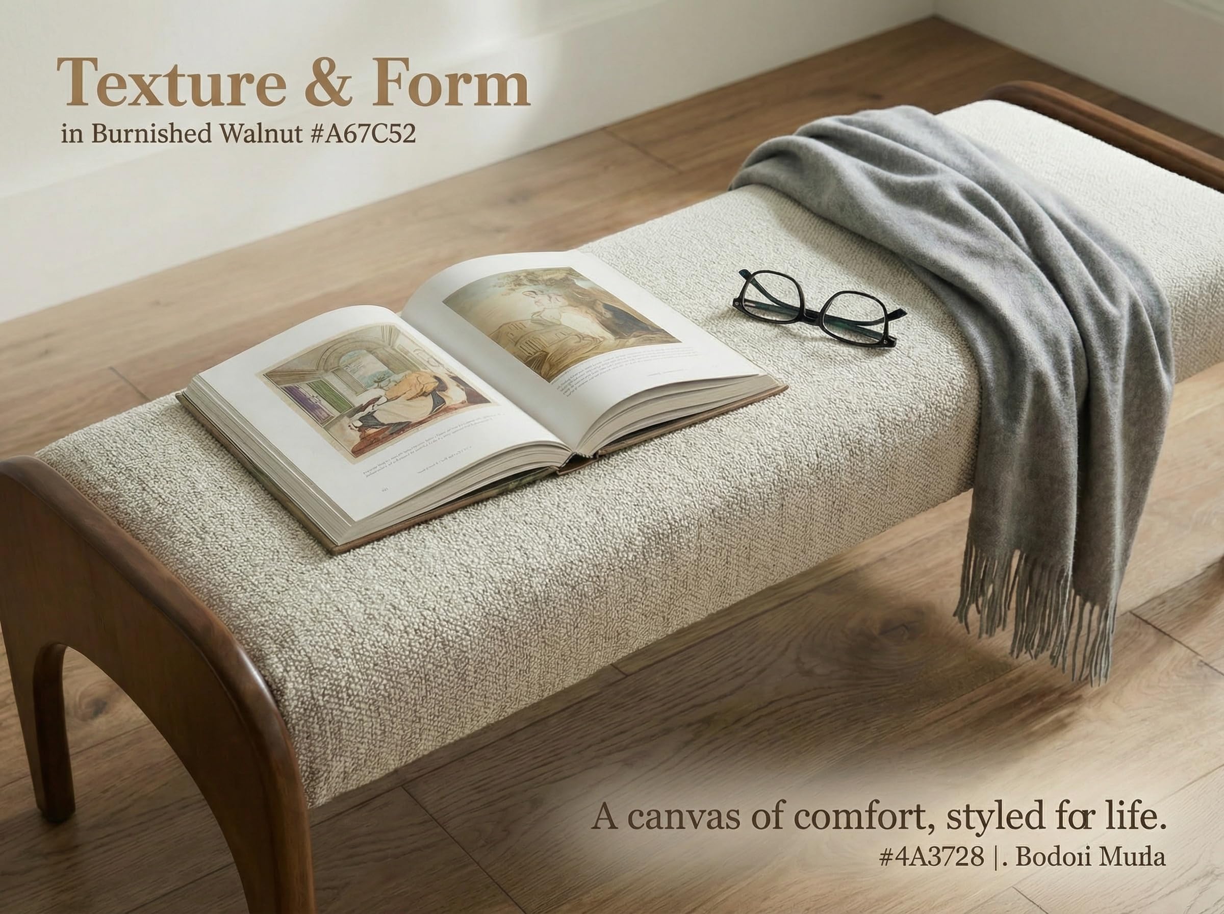 Upholstered Long Bench with Solid Wood Legs