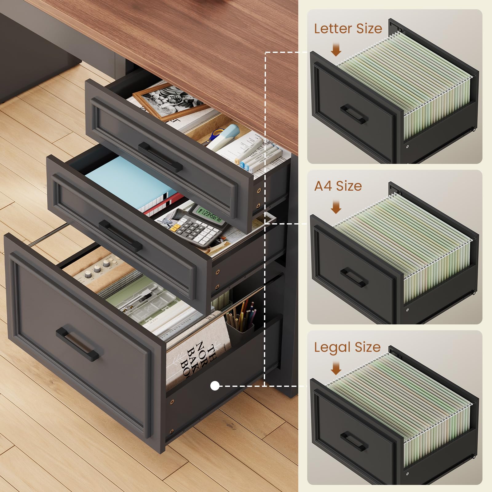 L-Shaped Electric Standing Desk with Drawers & Shelves