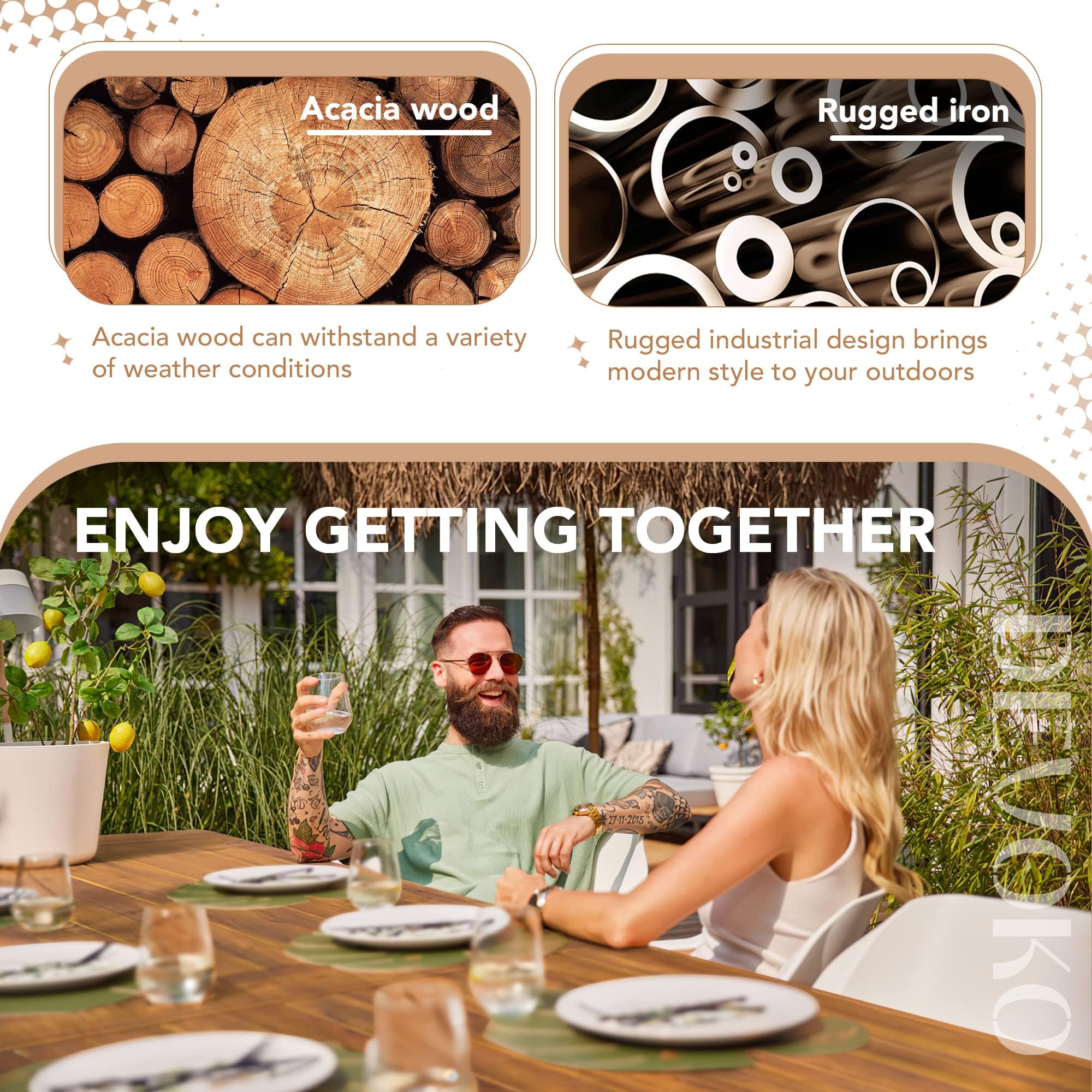 Acacia Wood Dining Table for 6