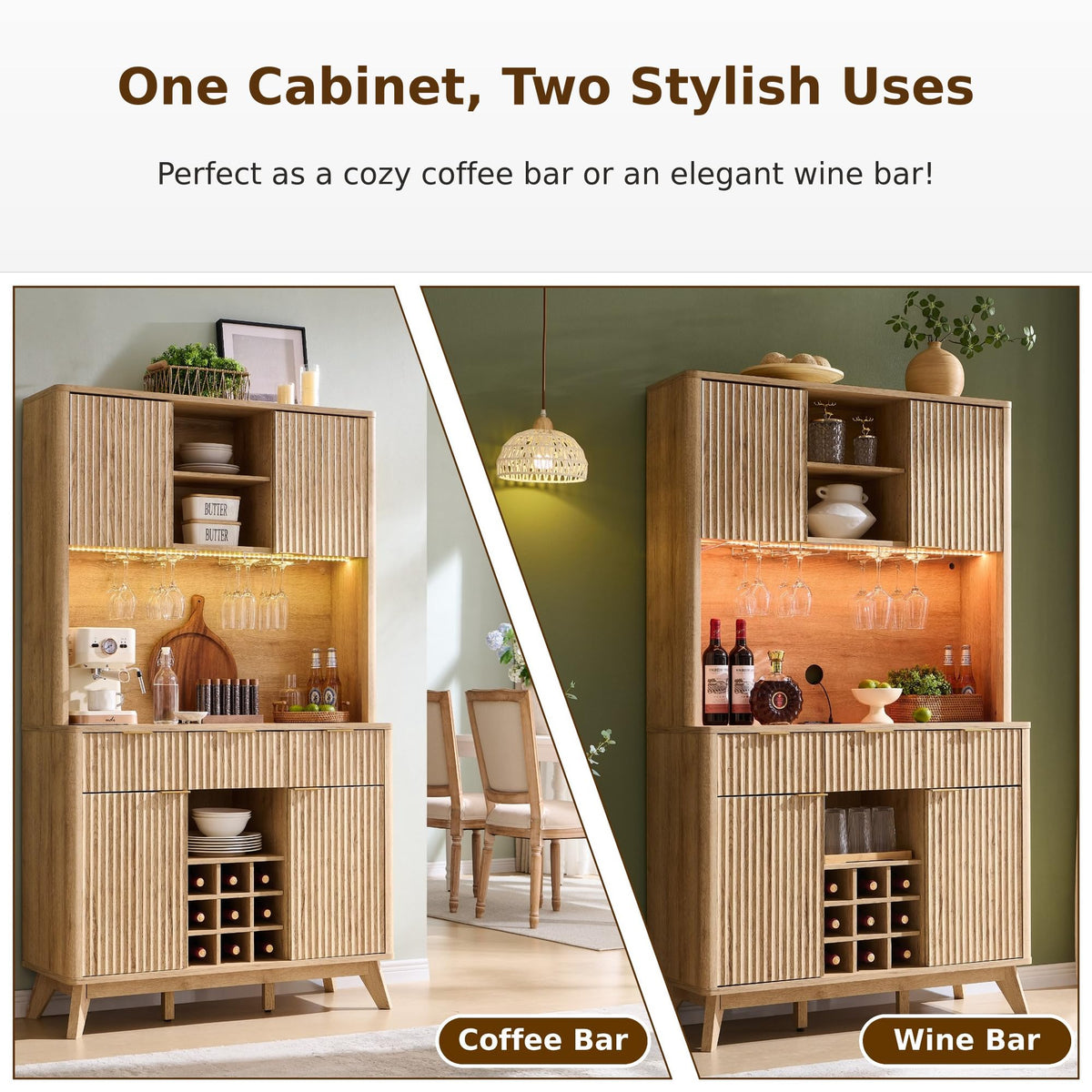 Fluted Bar Cabinet with LED Lights