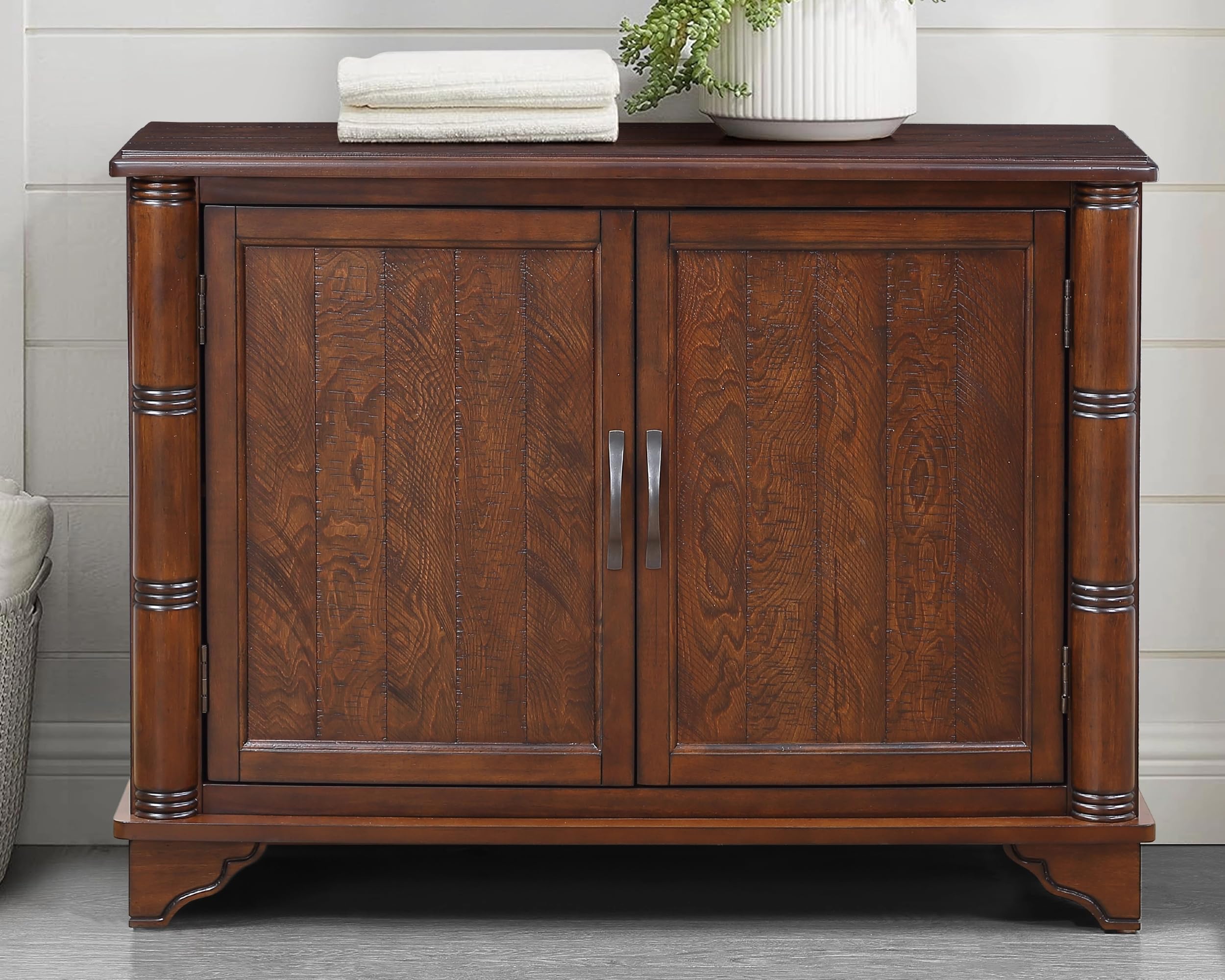 Farmhouse Sideboard Buffet Cabinet with Carved Pattern